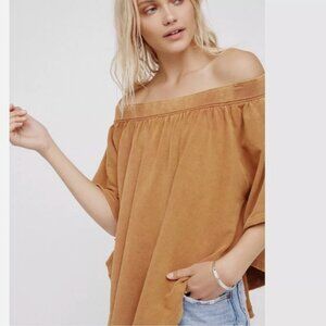 Free People Kiss Me Knit Wide Shoulder Shirt Brown Terracotta Size M